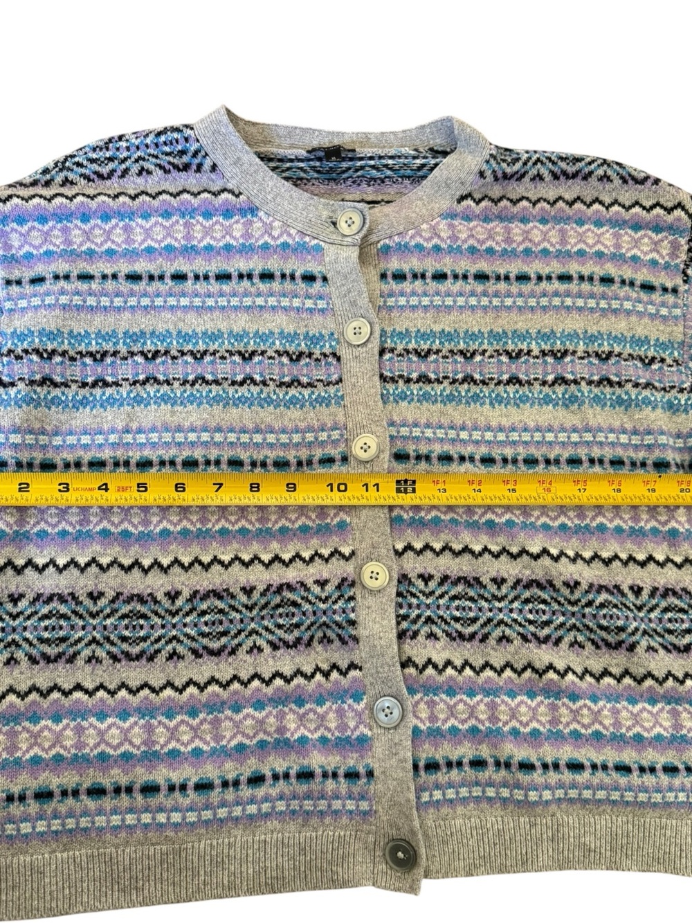 Talbots Lavender Blue Grey Crewneck Fairisle Cardigan XL - Picture 5 of 8